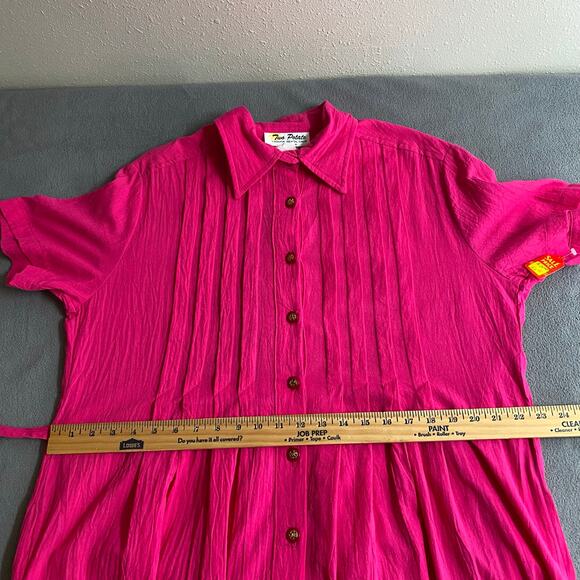 Vtg 80s 90s Two Potato Button Down Tie Back Short Sleeve Maxi Dress M Pink NOS - Picture 13 of 16